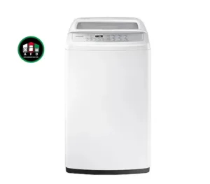 Technician repairing Samsung Wobble technology top-load washing machine pulsator in Dubai.